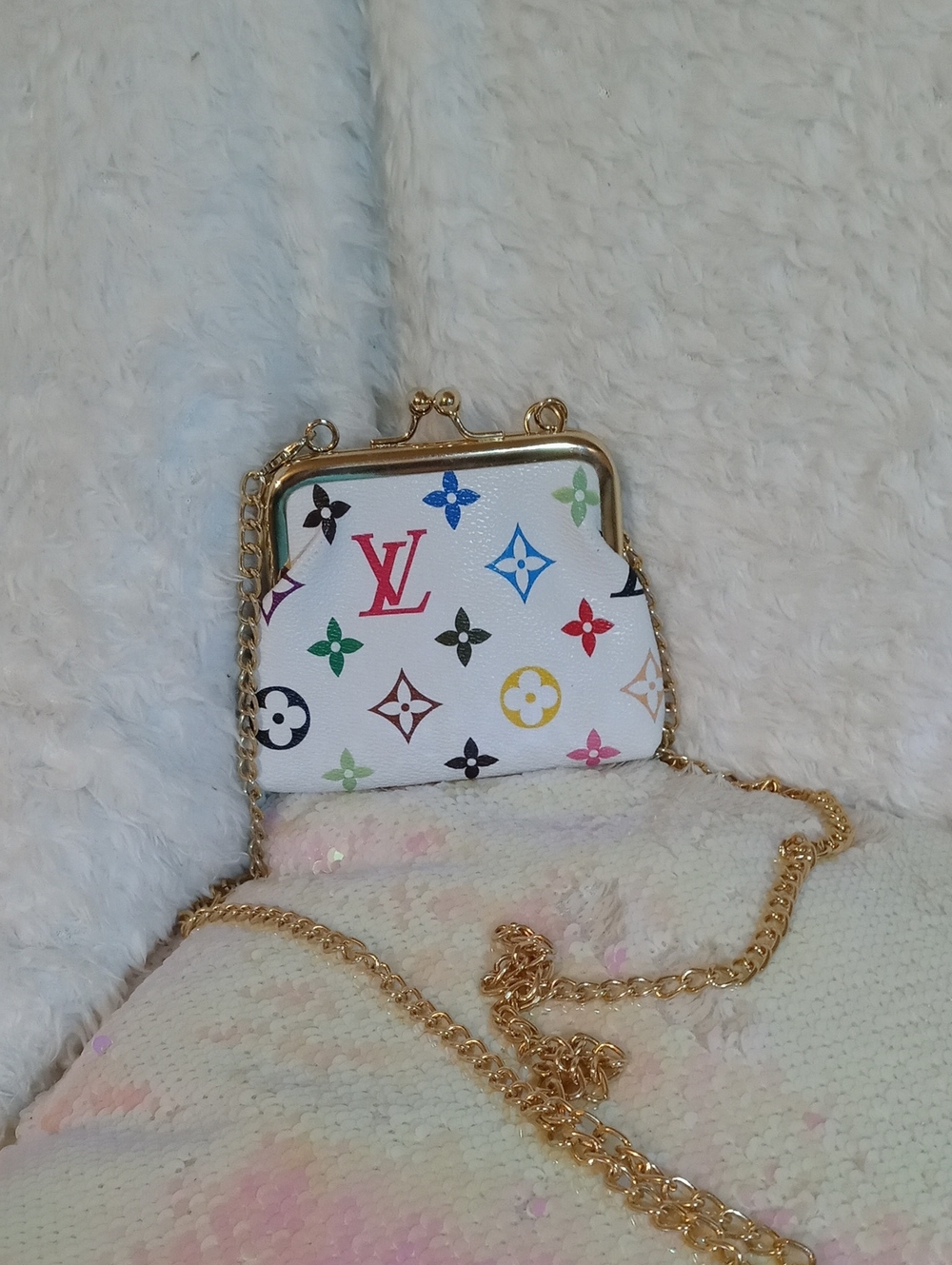 Louis Vuitton White Multicolor Monogram Mini Kiss Lock Cross Body